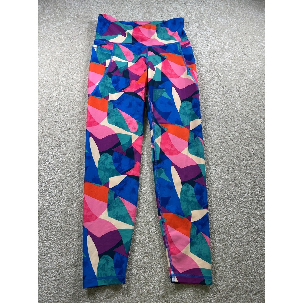 Old Navy Active Size M High-Rise Go-Dry Leggings Multicolor Color Block Pockets‎